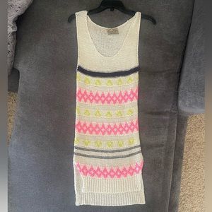 Deja Vu Open Knit Sweater Long Tank Top Cream Pink Blue M